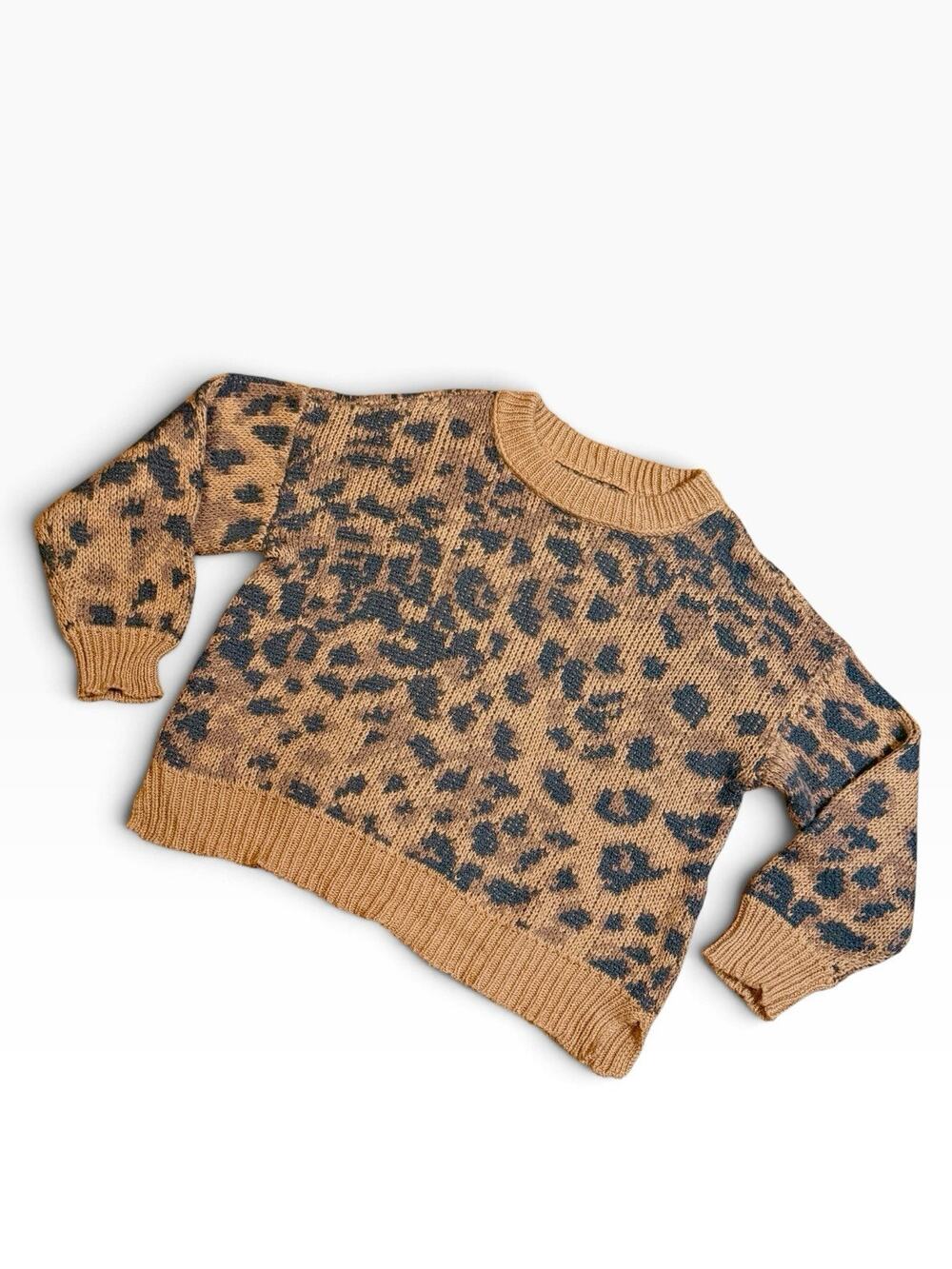 Aerie Oversized Leopard Print Crewneck Pullover Boxy Cozy Knit Sweater Small